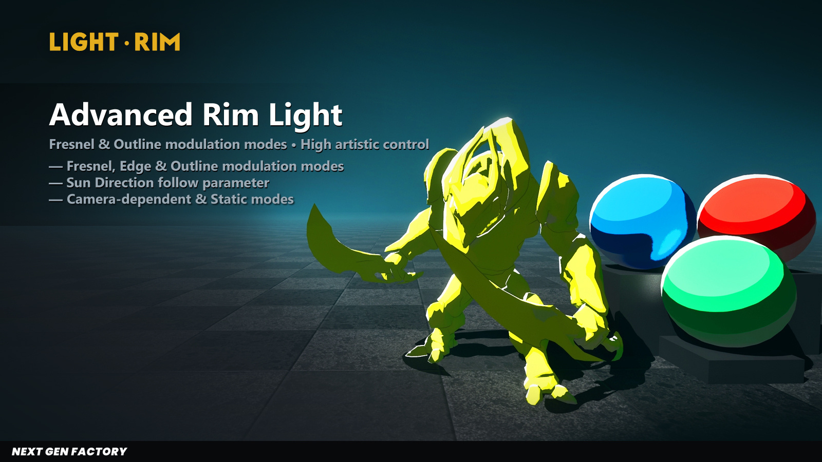 Back-anchored rim light with Fresnel modulation