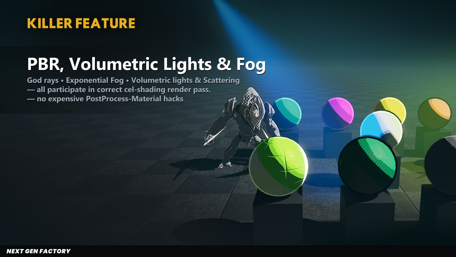 Volumetric lights and fog feeding into the cel-shaded output